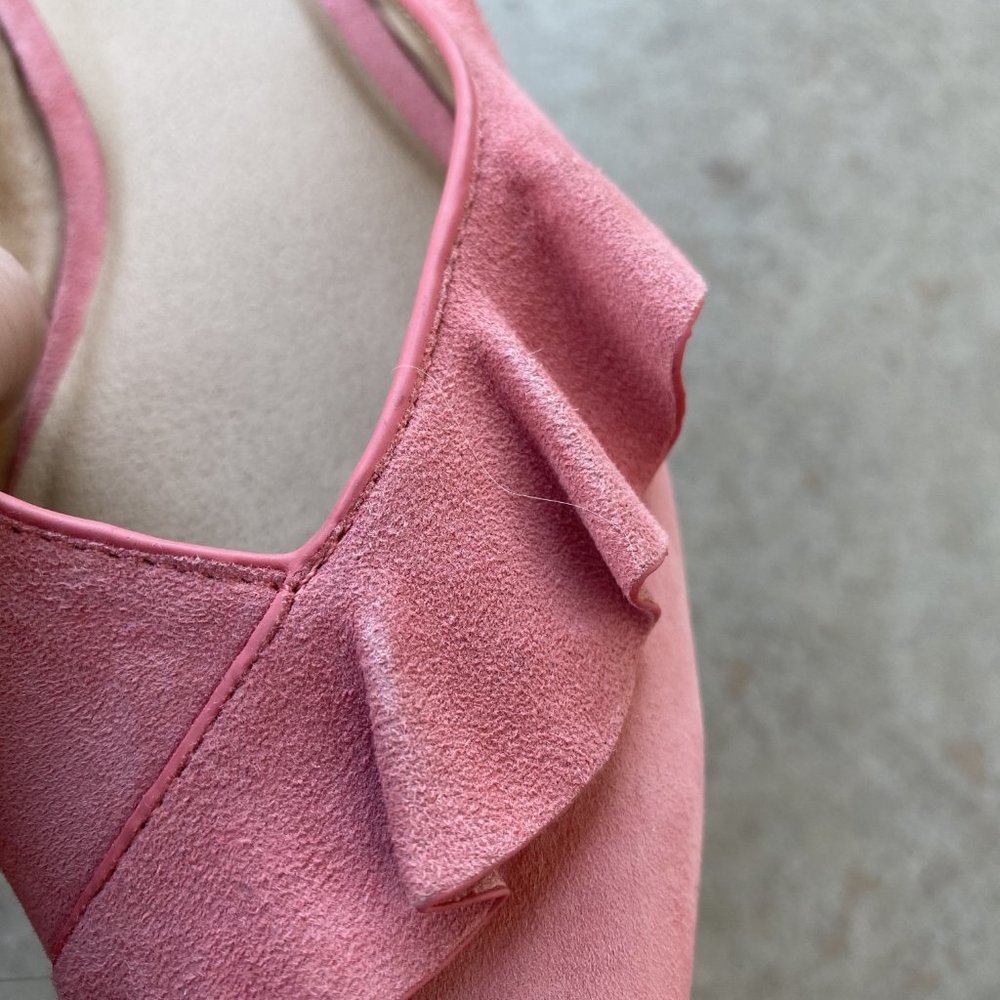 Joe's Pink Ruffle Suede Pointy Toe Mules - Picture 2 of 4